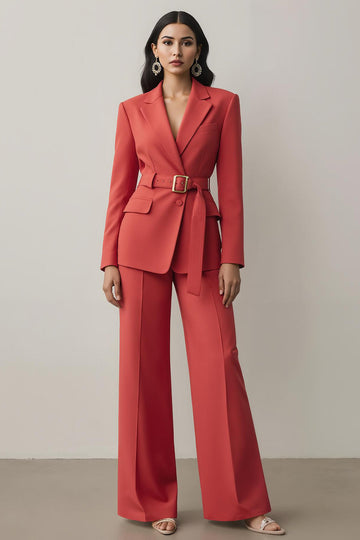 Rouge Cranté Lapvers 2 Pièces Femmes Costumes avec Ceinture